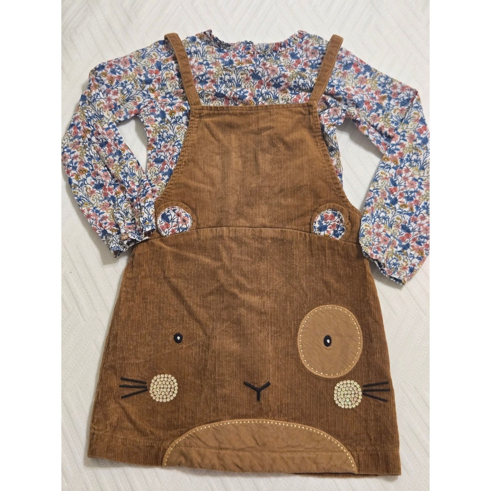 Next Kids Brown Corduroy Pinafore Dress and Floral Blouse Set‎ 5-6 Years 116cm